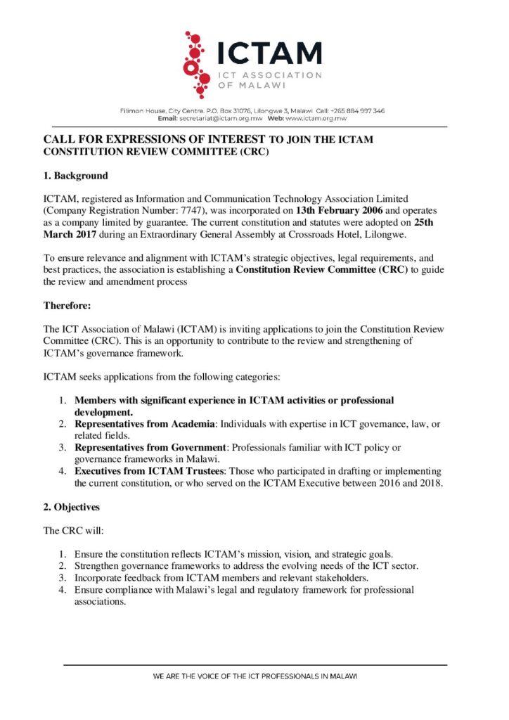 thumbnail of Call for Expression of Interest to Join ICTAM Constitution Review Committee